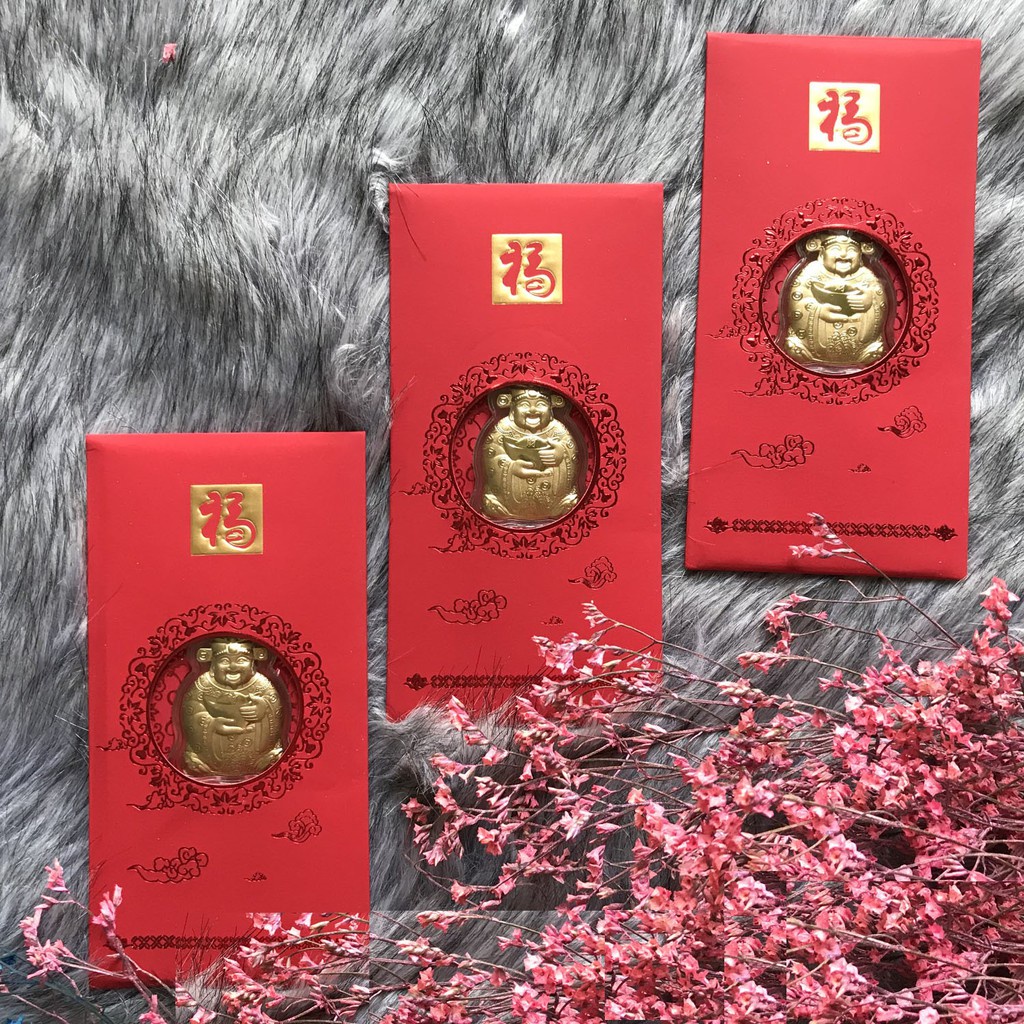 Bao lì xì thần tài, lixi may mắn mạ vàng hồng kông Tết 2022