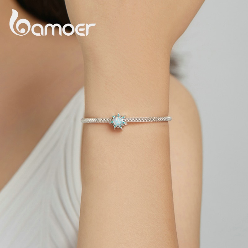 Hạt charm Bamoer BSC509 bằng bạc 925 đính đá opal trang trí đồ trang sức thời trang cho nữ DIY