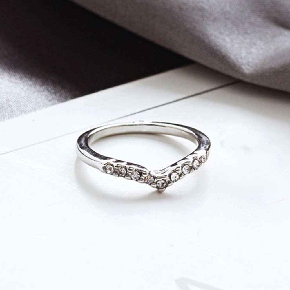 Nhẫn ngón tay hình chữ V đính đá zircon phong cách retro đơn giản thời trang dành cho nữ