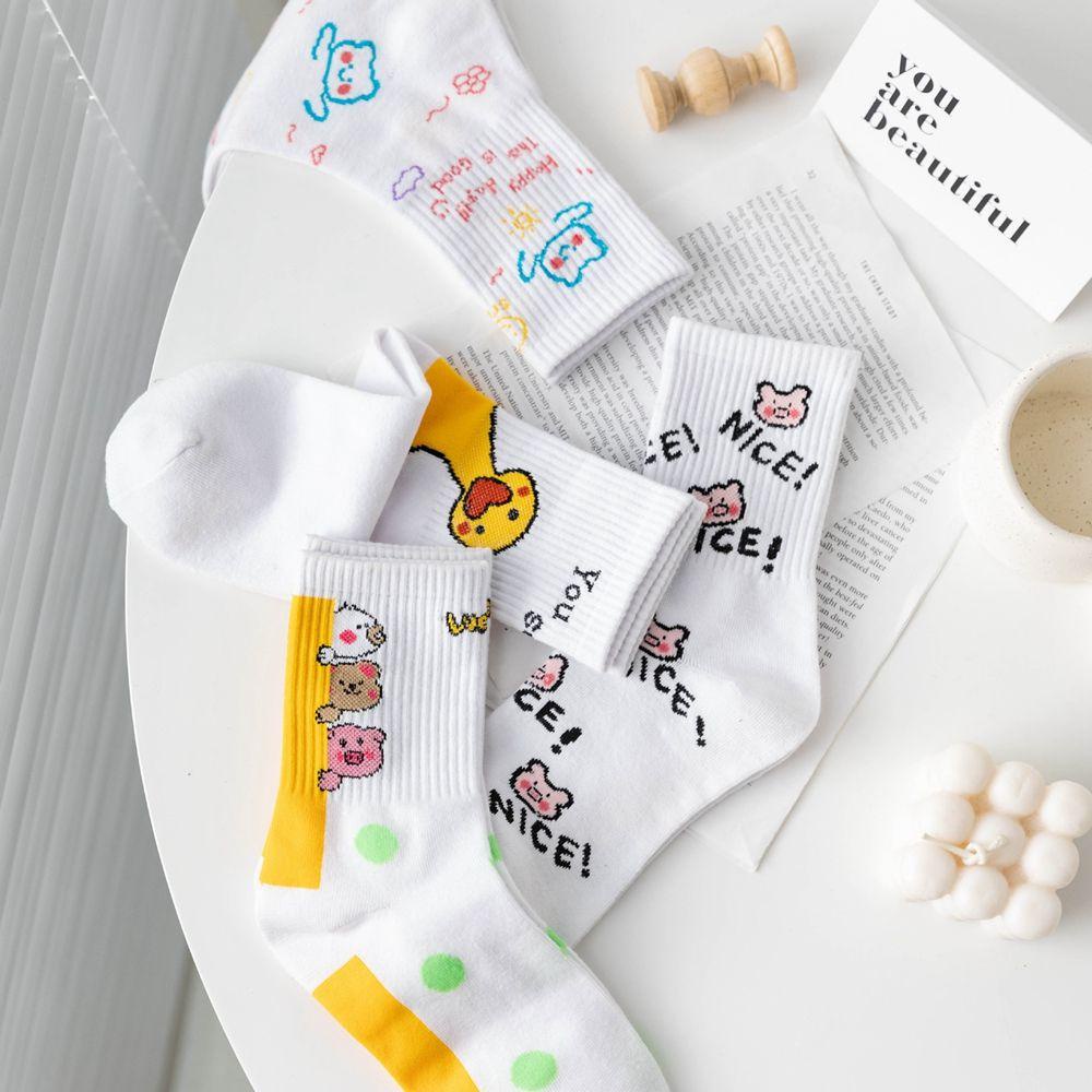AROMA Vớ Nữ Thoáng Khí Họa Tiết Vịt / Gấu Graffiti Phong Cách Harajuku