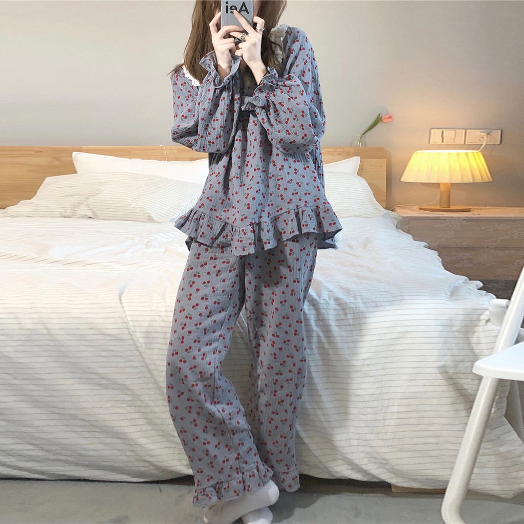 ( order ) Bộ đồ ngủ pyjama nữ xanh baby blue ulzzang AK1306