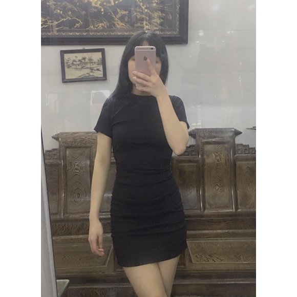 Đầm body hở lưng sexy váy ôm khoét lưng tay ngắn thun gân sang chảnh cá tính