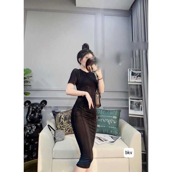 Váy Body Len Giãn Cộc Tay, Chất Len Sợi Cotton Mát Cực Dày Dẵn