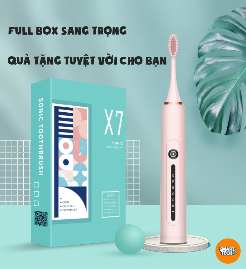 Bàn chải điện Sonic Planet X7 - mẫu bàn chải đánh răng điện tự động đang cực hot 2021 - Tặng 4 đầu chải - Bảo hành 12TH