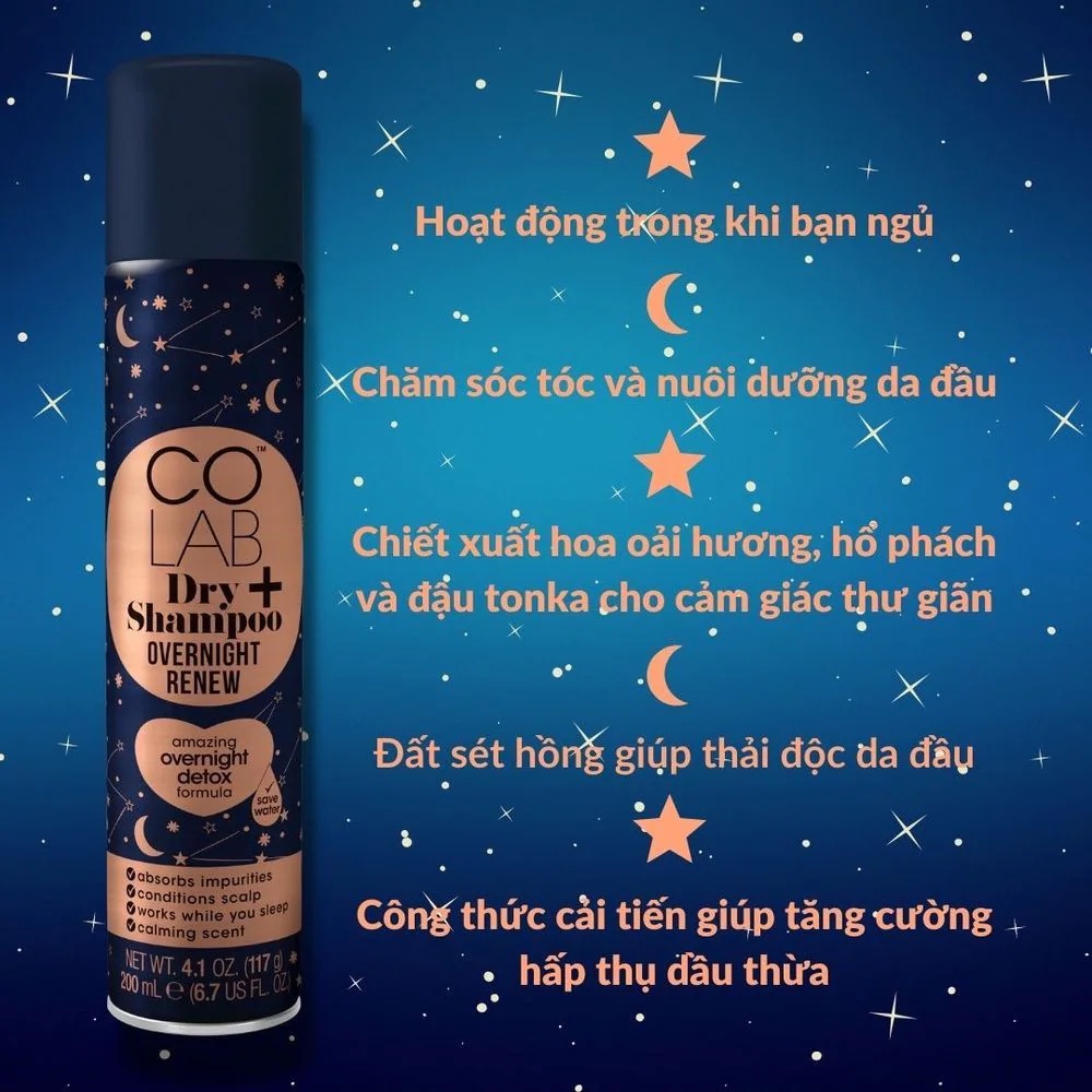 Dầu Gội Khô COLAB Thấm Hút Dầu Thừa Không Để Lại Cặn Trắng Dry Shampoo UK 200ml