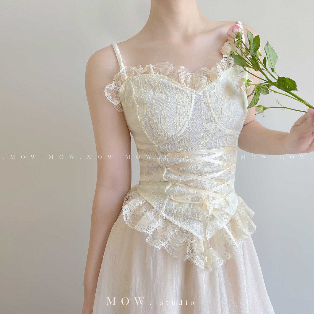 Áo 2 dây phối ren lưng chun phiên bản giới hạn  made by Mow studio