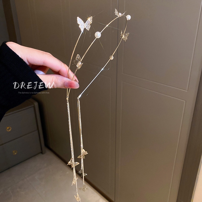 DREJEW Cài tóc hình bướm đính đá zircon ngọc trai phong cách mori Nhật Hàn cho nữ