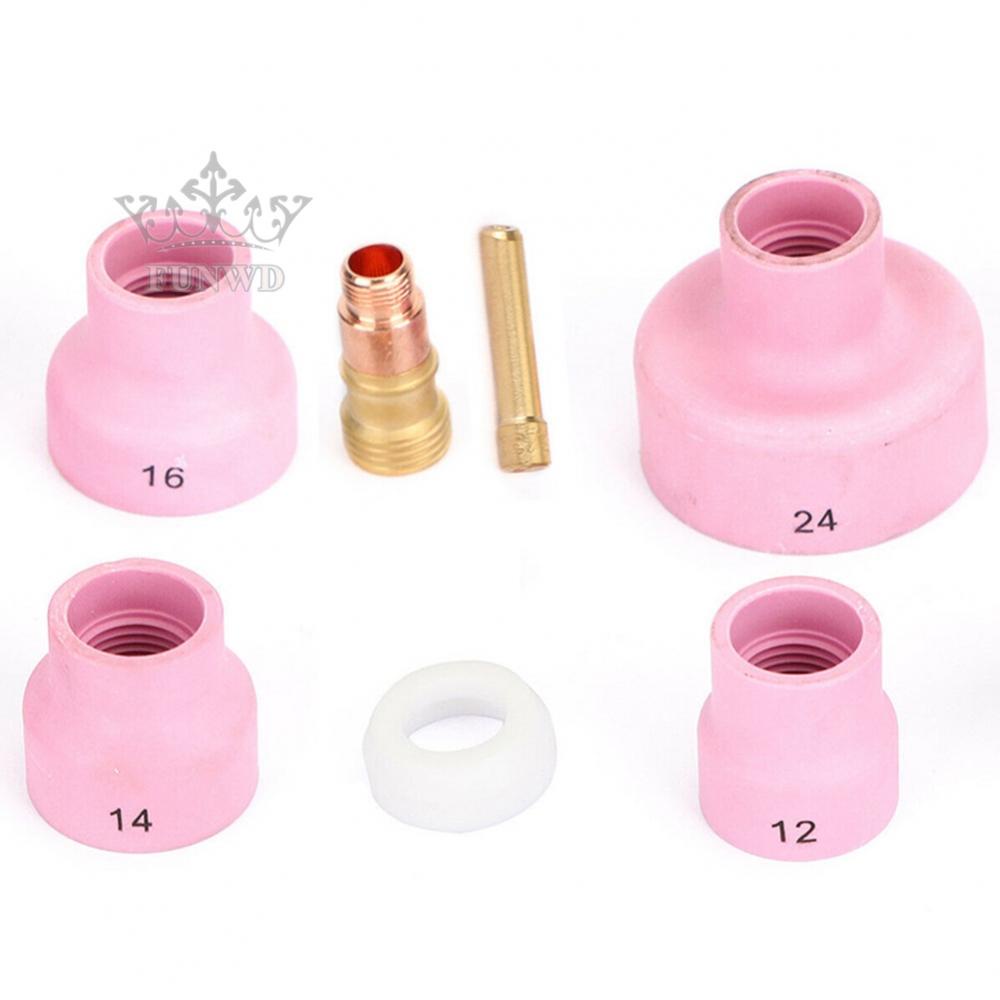【FUNWD】7Pcs TIG Wel ding Torch Stubby Gas Lens Ceramic Cup Kit For WP-17/18/26