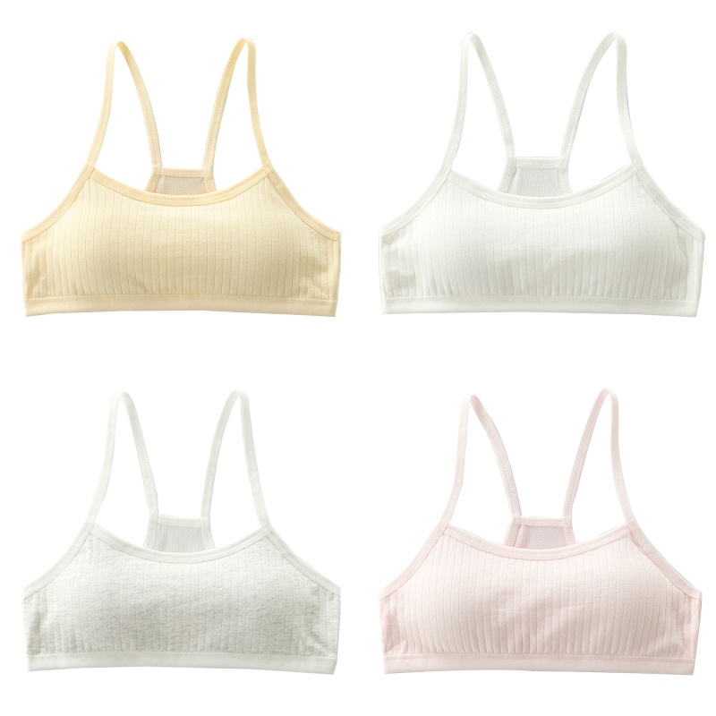 Áo Lót Lưới Cotton Có Mút Nâng Ngực Màu Trơn Dây Đan Chéo Lưng Cho Nữ Tuổi Teen