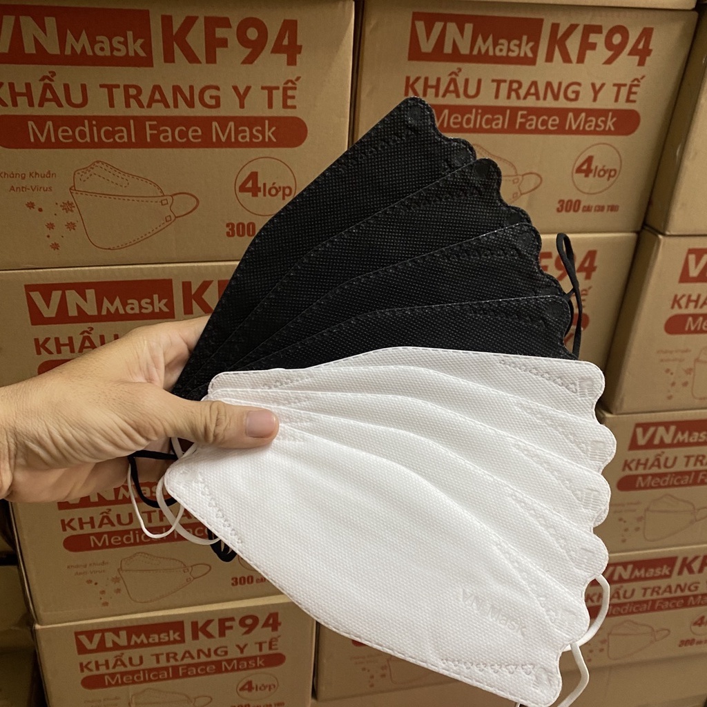 Khẩu trang KF94 thùng 300 cái cao cấp kháng khuẩn, lọc bụi, chống nắng, chống tia UV, giá tốt tại xưởng sản xuất.