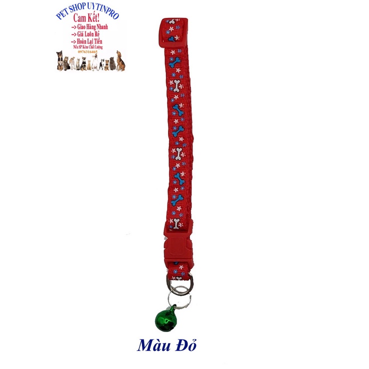 Vòng cổ kèm chuông cho Chó Mèo dưới 5kg Bản rộng 1cm In hình khúc xương và ngôi sao Chất liệu dù chắc chắn, An toàn