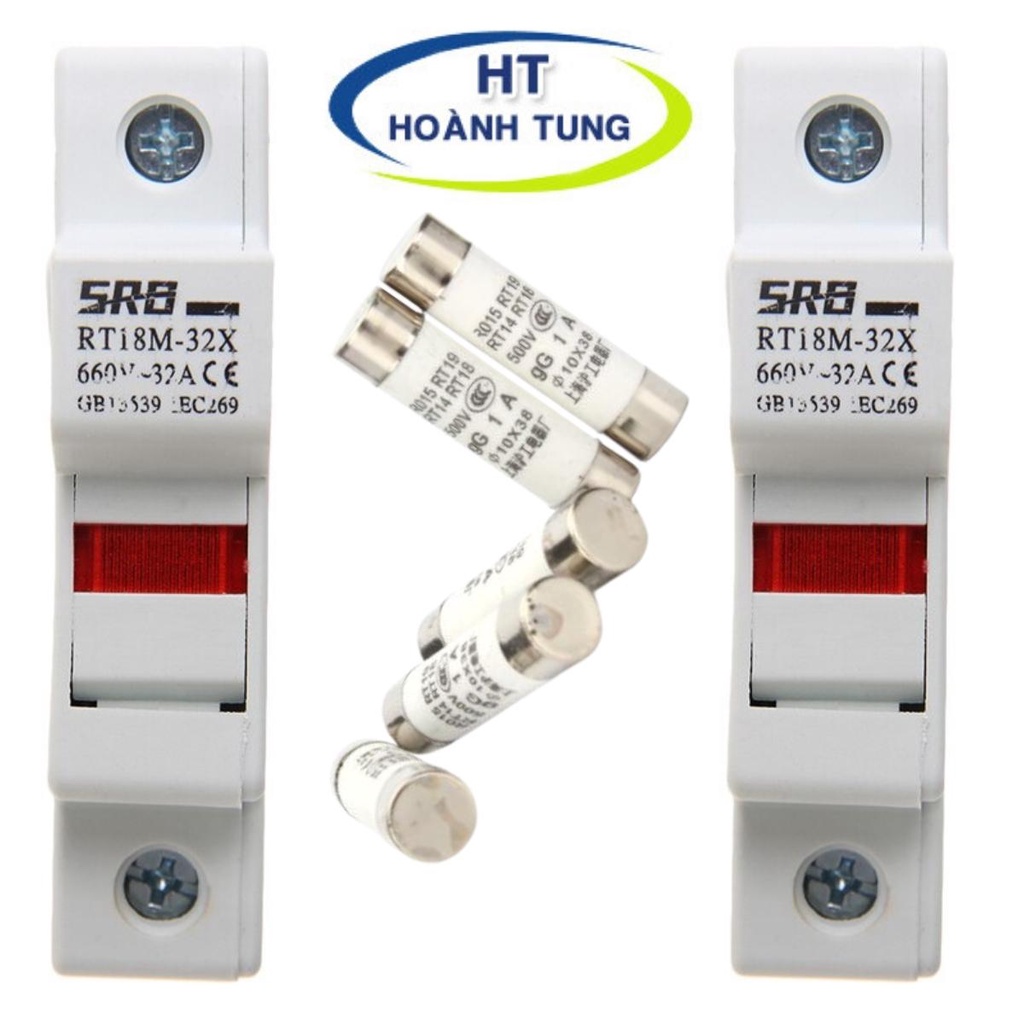 Bộ cầu chì sứ RT18-32X có đèn loại 1 pha gồm vỏ và ruột chì bảo vệ quá dòng, quá tải hệ thống điện