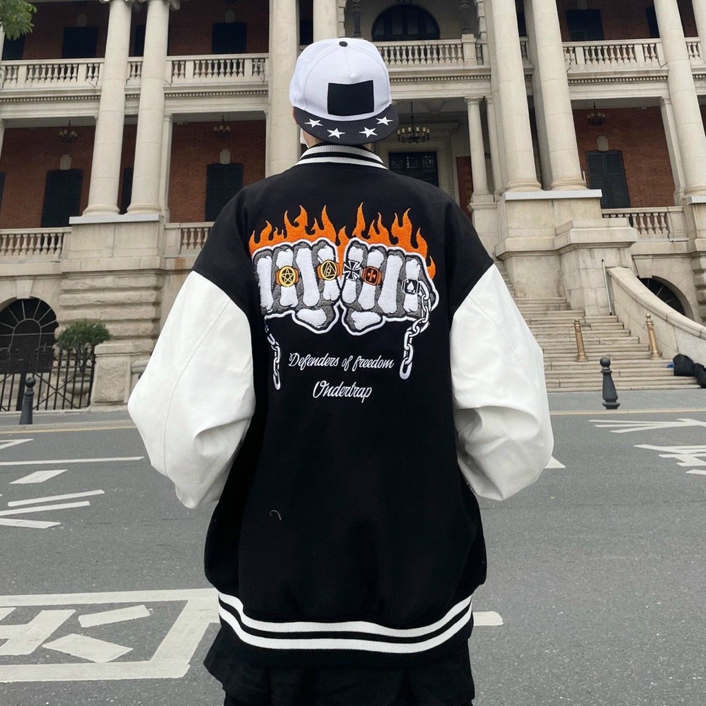 Áo Cardigan Bomber - Áo Khoác Varsity Jacket Unisex  Phối Bo logo IN ( có form rộng XL )