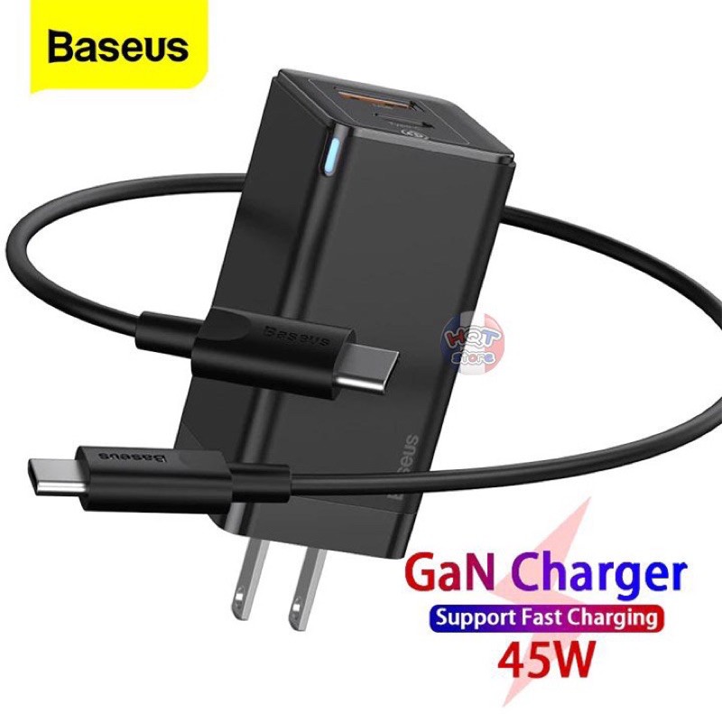 ✅BỘ SẠC NHANH BASEUS GAN MINI QUICK CHARGE 45W High Power TYPE C to TYPE -Hàng Chính Hãng