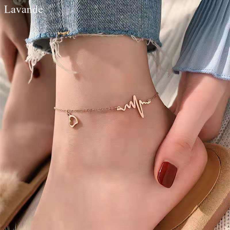 Lắc Chân Bằng Thép Titan Màu Vàng Hồng Không Phai Màu Hình Trái Tim Cho Nữ Sinh HK1T