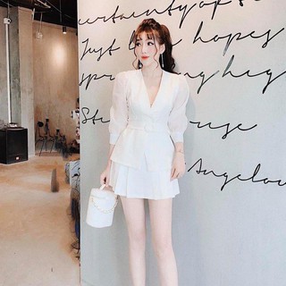Áo cổ V đai eo tay ren - ABEO145