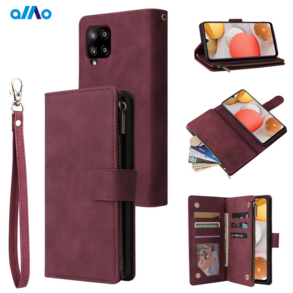 Bao da điện thoại etui dạng ví có khóa kéo đa năng cho samsung m32 a12 a22 a32 4g 5g a52 a72