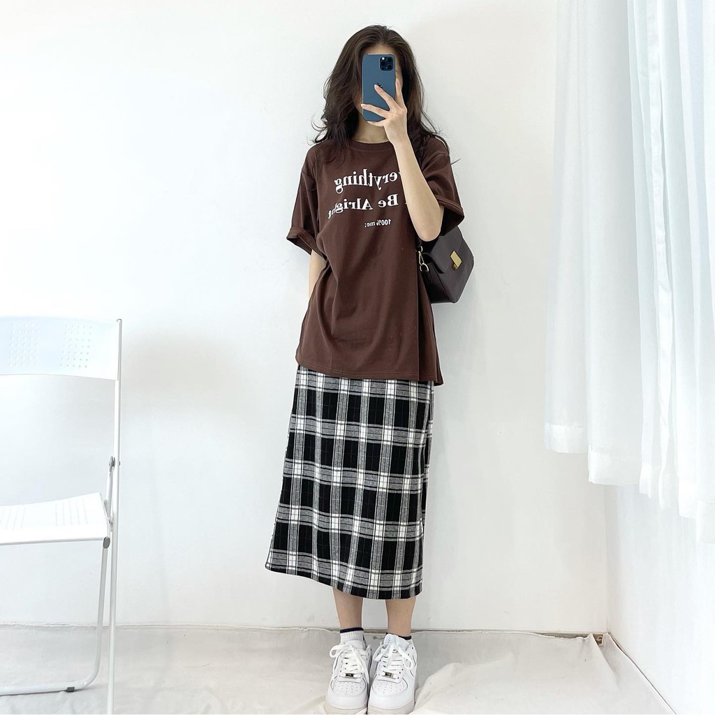 (FREESHIP) Chân váy len kẻ caro vuông Miho house