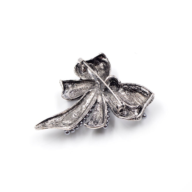 Trâm Cài Áo Hình Nơ Đen Đính Đá Và Ngọc Trai Cao Cấp Phong Cách Vintage Thời Trang Cho Nữ