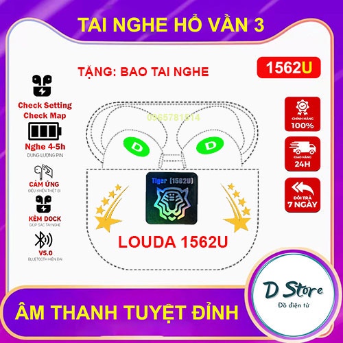 Tai Nghe TWS 5.0 Hổ Vằn 3 Bản Mới Nhất 2022, Chip Louda 1562M/1562U, Âm Thanh Tuyệt Đỉnh