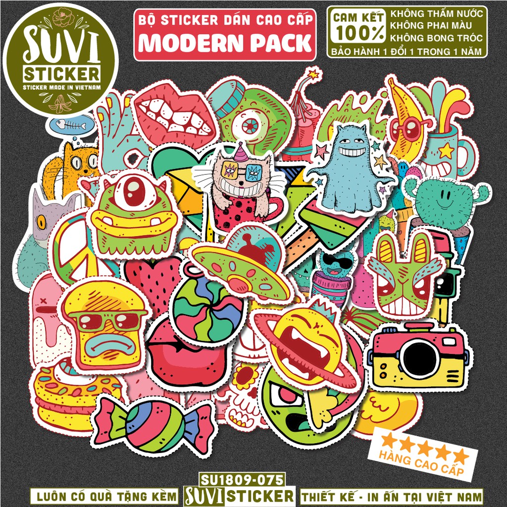 50 Sticker dán Modern Pack Set chống nước sticker dán nón bảo hiểm, xe, laptop, điện thoại, vali. MSP:O03