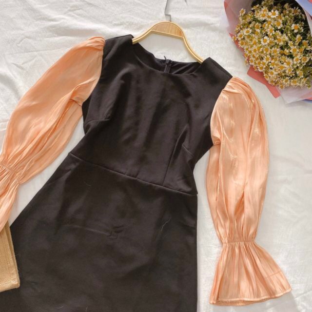 ĐẦM RETRO ĐEN PHỐI TAY VOAN NUDE