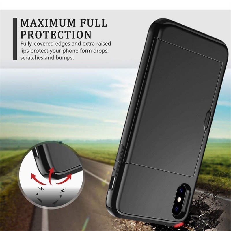 Ốp điện thoại có ngăn trượt đựng thẻ tiện dụng cho iphone 13 12 mini 11 pro xs max xr x 6 6s 7 8 plus se 2020