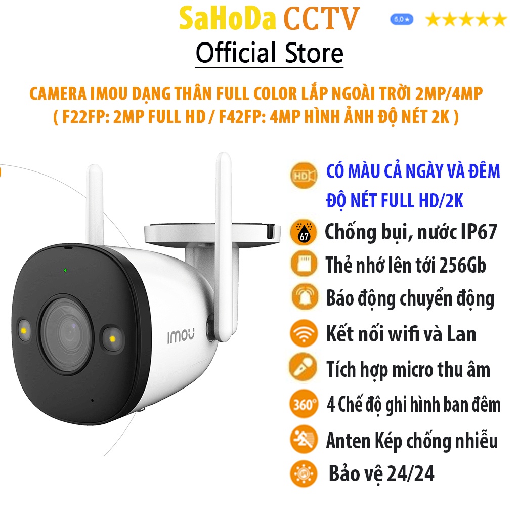 Camera có màu ban đêm, Camera IP wifi Imou F22FP/F42FP có màu ban đêm tích hợp mic thu âm ( Bullet 2E )