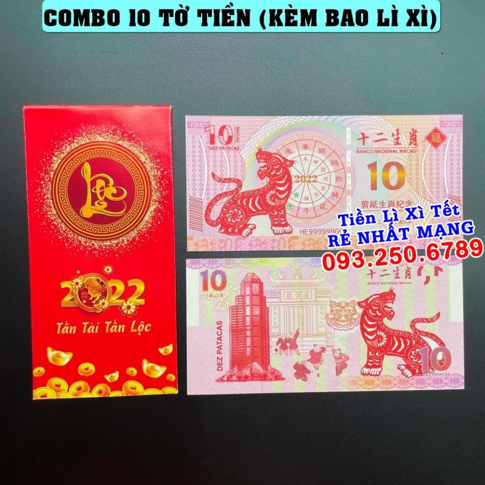 ⭐ FREE SHIP⭐ Tiền Lì Xì May Mắn - Combo 10 Tờ 10 Macao có hình con Cọp tài lộc Tết Nhâm Dần, Quà Tết 2022