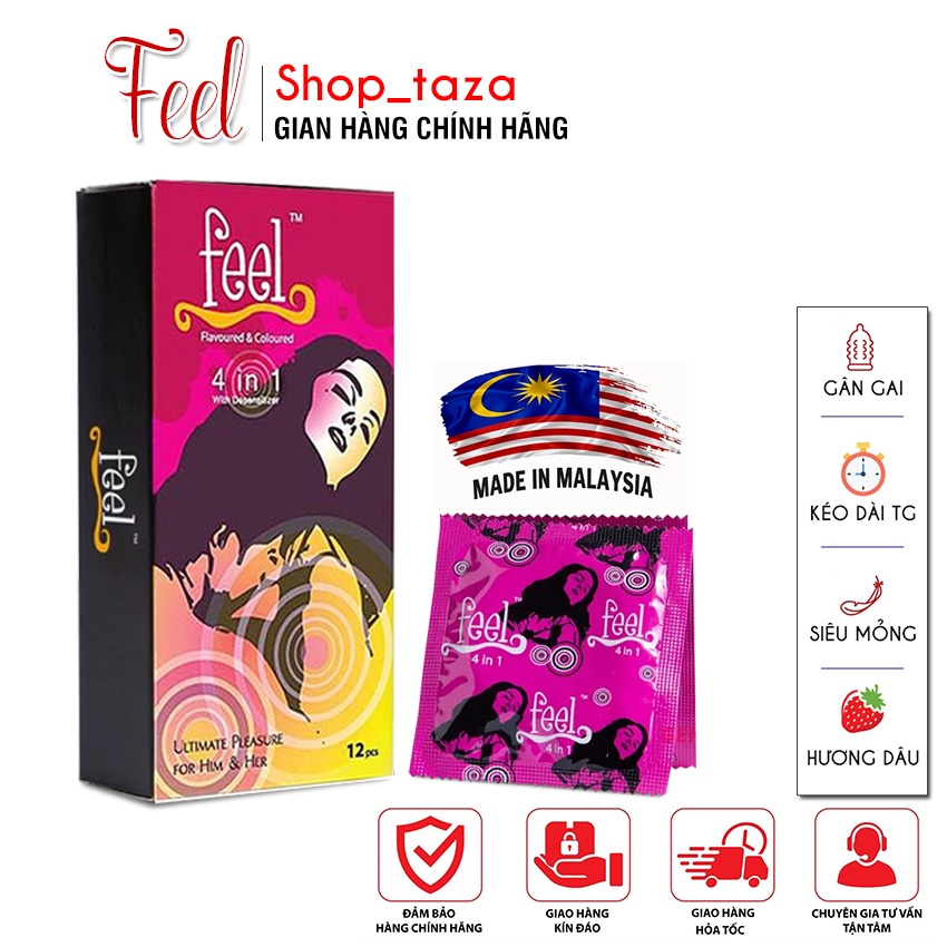 Bao Cao Su Gân Gai FEEL 4 IN 1 ( Hộp 12c) | Bcs Gân Gai Siêu Kích Thích Kéo Dài Gần Gũi Cho Cặp Đôi