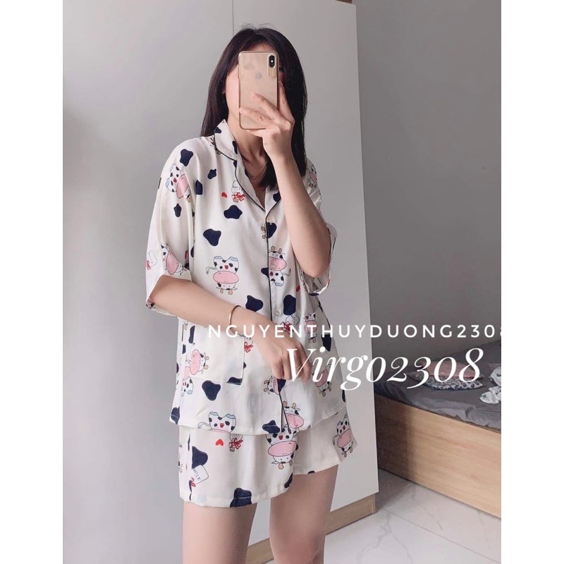 [Ảnh thật/Sẵn]Set pizama lụa mago cao cấp/Pizama Hàn xẻng kèm schunchies