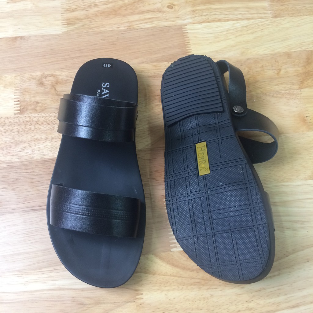 Sandal da bò Quai đen - Đế đen siêu mềm