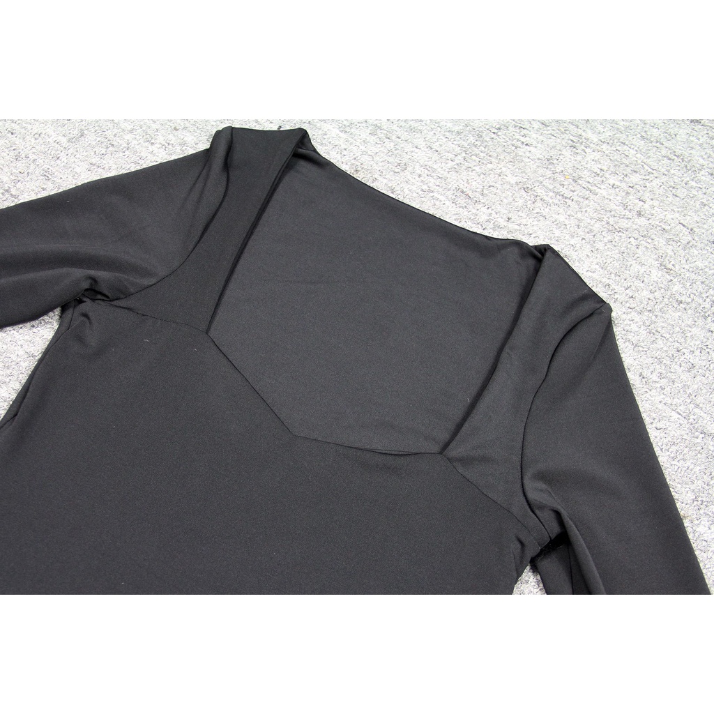 Áo Liền Quần Dài Tay Cổ Vuông Dáng Ôm Thiết Kế Quyến Rũ Giản Dị Dành Cho Nữ