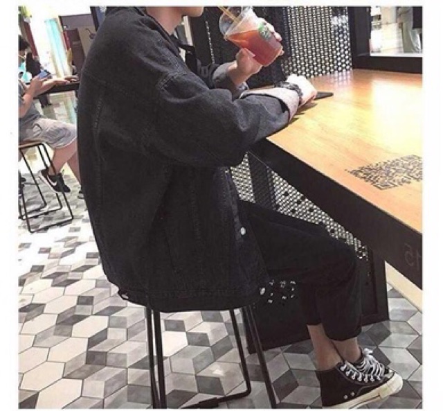 Áo khoác jean trơn đen form unisex - LC