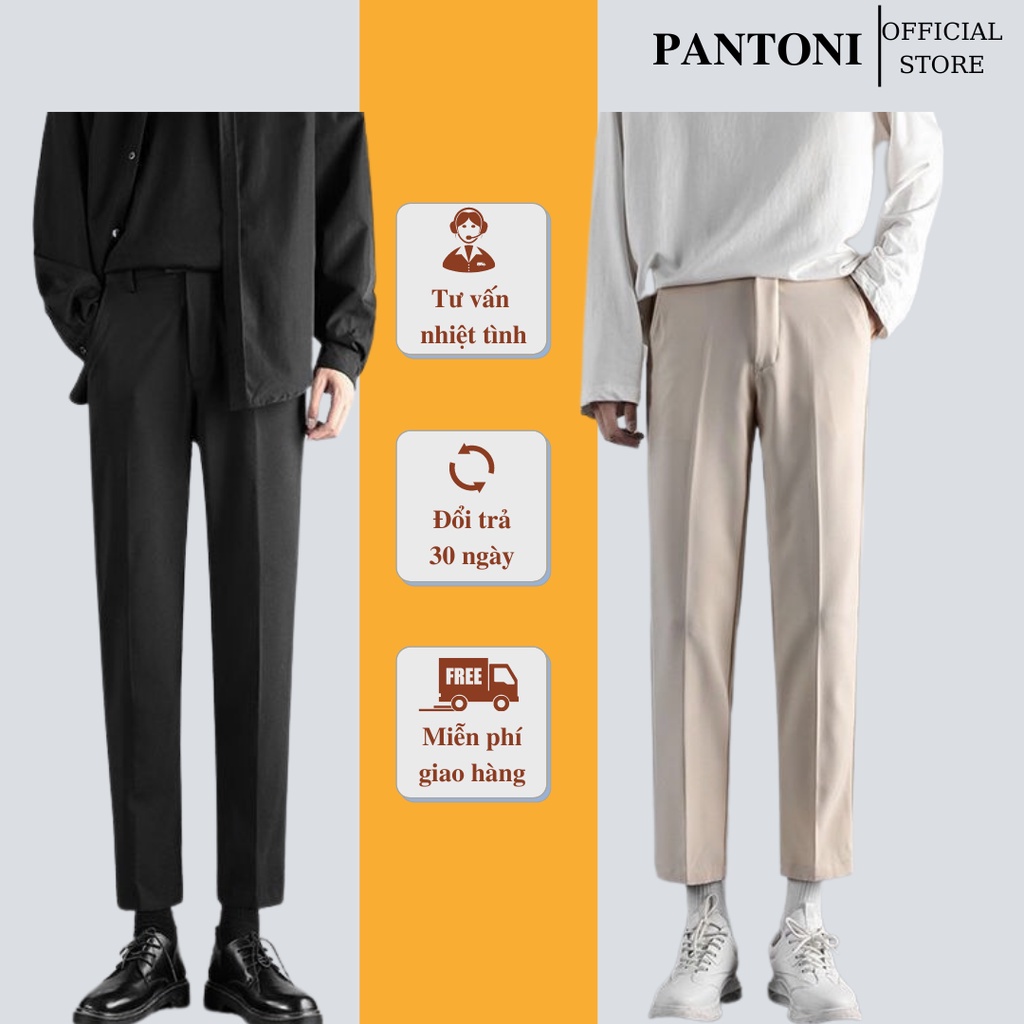Quần âu nam Pantoni vải lụa hàn co giãn,Quần baggy nam ống rộng không nhăn không xù loại tây âu Premium thời trang