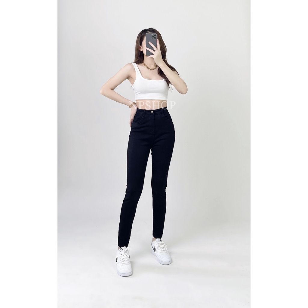 Quần jean nữ lưng cao co giãn NPSHOP, quần bò cạp cao trơn dài skinny jeans bigsize basic NPQUAN034