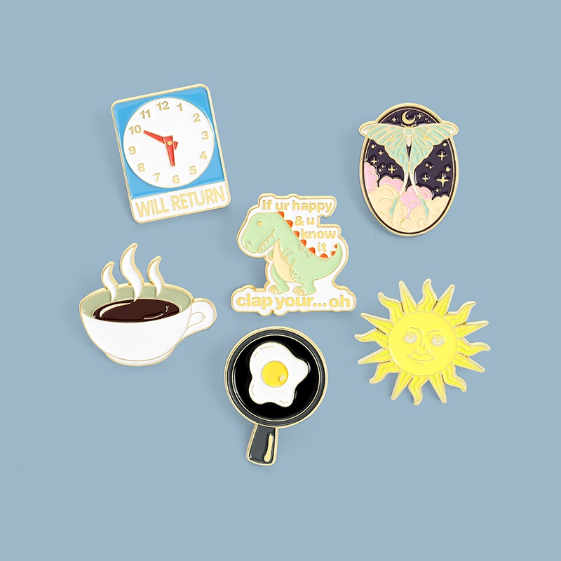Ghim Cài Áo Kim Loại Hình Khủng Long Trứng Chiên Trứng Khủng Long Hoạt Hình Sáng Tạo Làm Quà Tặng
