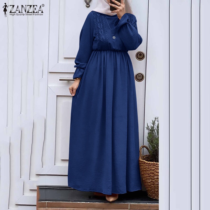 Zanzea Đầm Nữ Dài Phối Ren Phong Cách Hồi Giáo