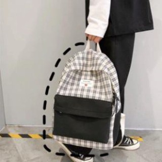 ( Hàng Đẹp ) ( ) [Video thật] Balo phong cách ulzzang vải phối da lộn đựng laptop, A4 caro Yi Le Tao Leisure College TX