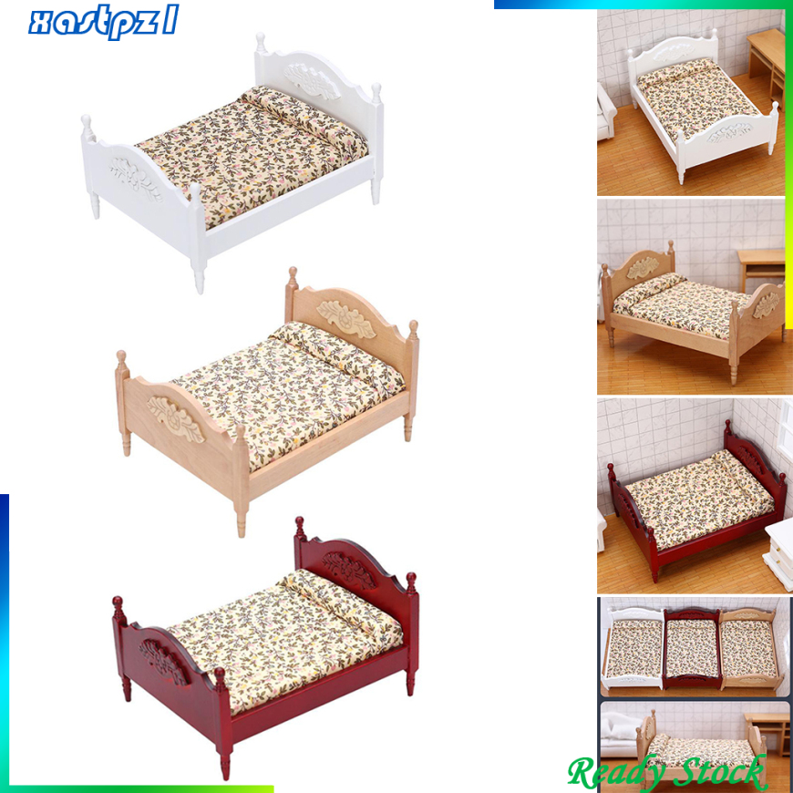 Giường Ngủ Mini Bằng Gỗ Tỉ Lệ 1: 12 Trang Trí Nhà Búp Bê