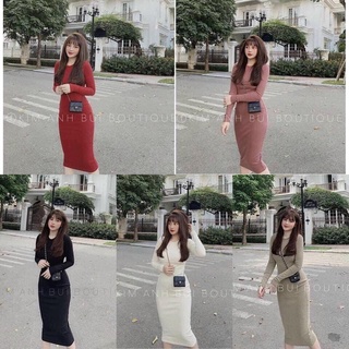 Váy body cổ tròn siêu dài