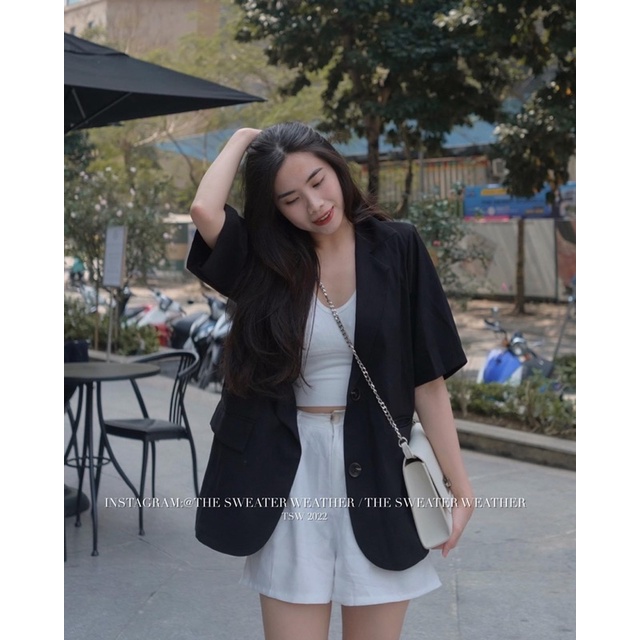 (Ảnh thật) Áo khoác blazer chất tuyết cộc tay 1 lớp có đệm vai