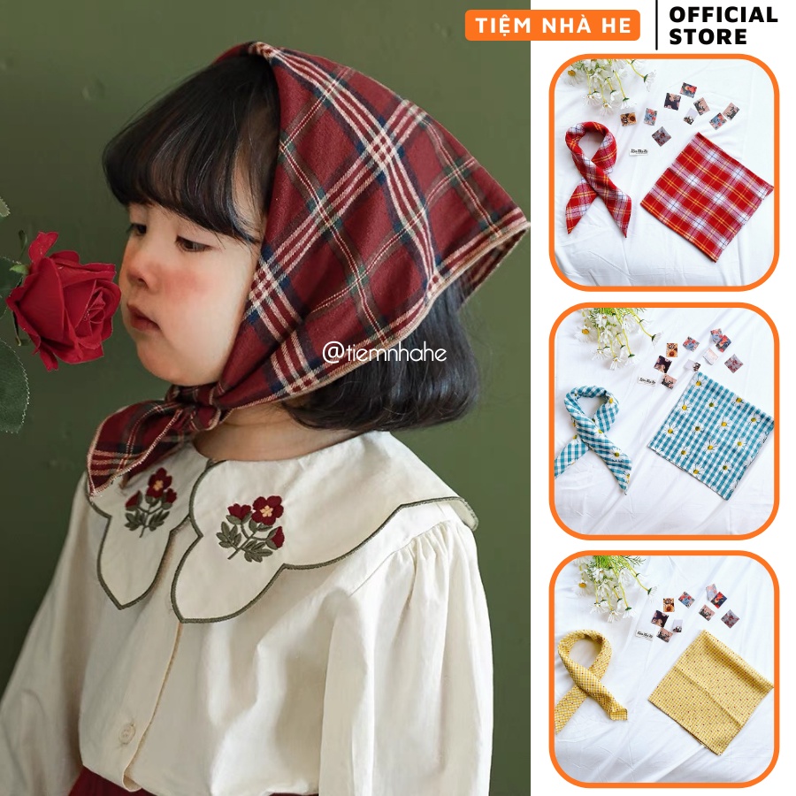 Khăn Turban Bandana Tiệm Nhà He Trùm Đầu Quàng Cổ Cho Bé Gái Kích Thước 50x50 cm