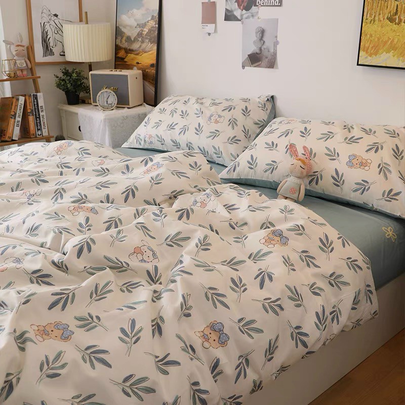 Chăn Ga Gối Cotton Living 💝 FREESHIP 💝 Bộ Chăn Ga Cotton 100% "Mầm Cỏ Xanh" nhập khẩu 4 món