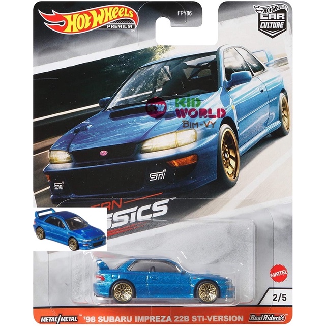 Xe mô hình Hot Wheels Premium Car Culture Modern Classics Series '98 Subaru Impreza 22B Sti-Version GJP96, bánh cao su.