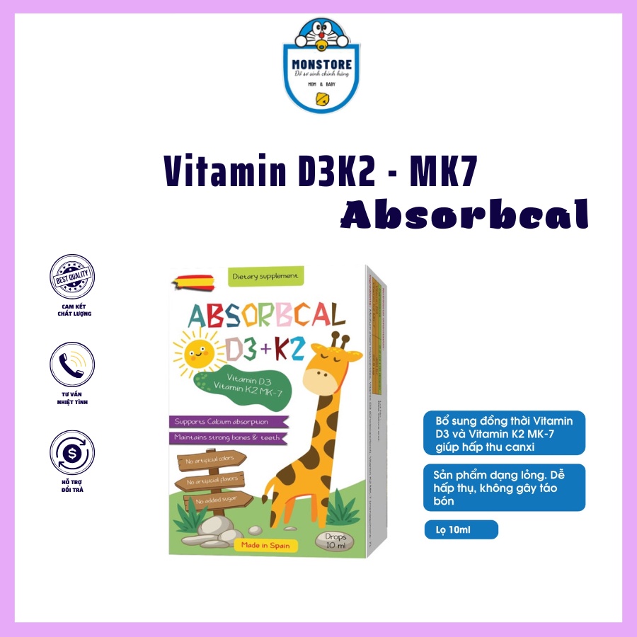 Vitamin D3K2 Absorbcal (DT 10ml) hỗ trợ bé hấp thu canxi, phát triển chiều cao và trí não