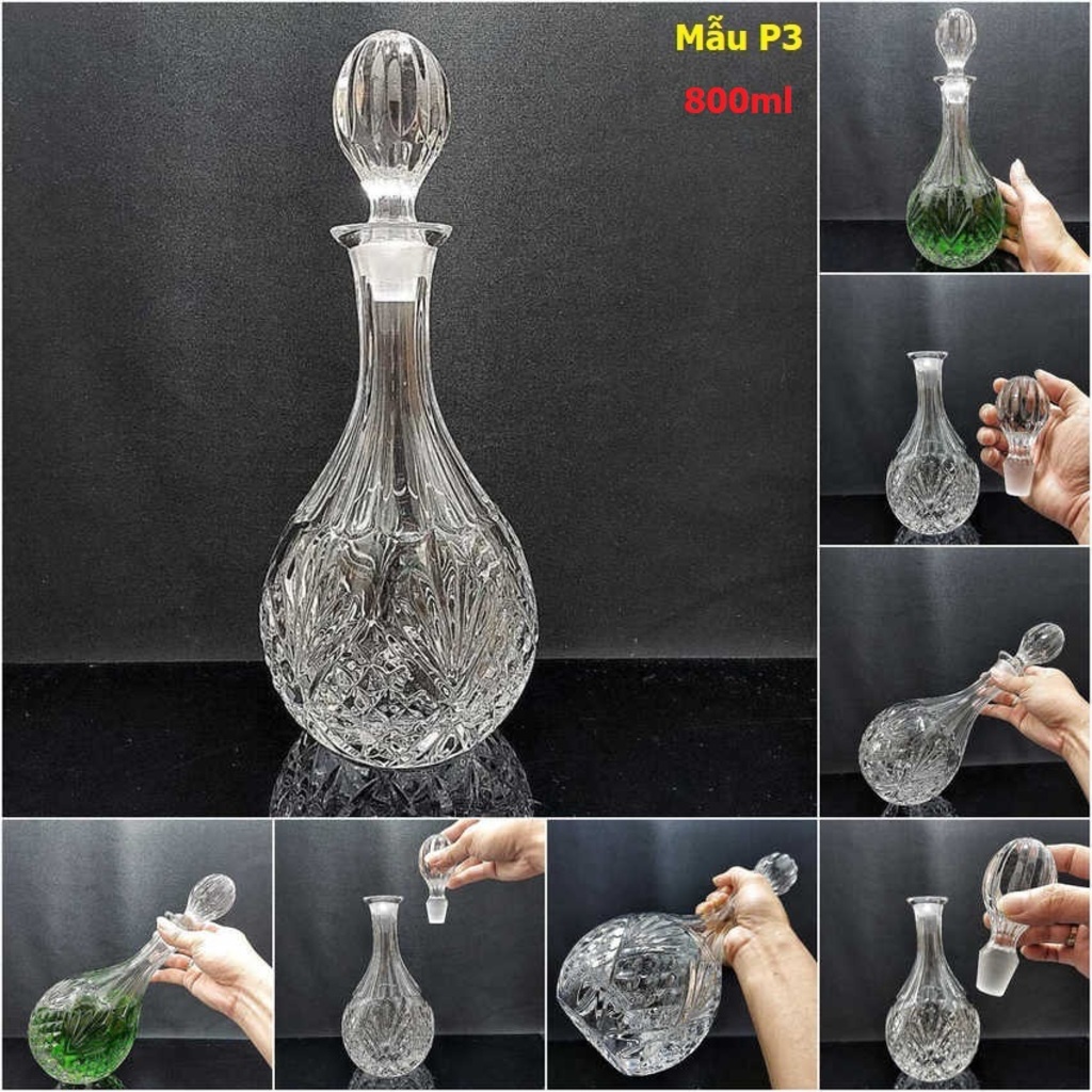 Chai Đựng Rượu Đẹp 800ml pha lê cao cấp mẫu giọt nước – Bình Rượu nắp mài đặc nguyên khối không cần gioăng (P3)