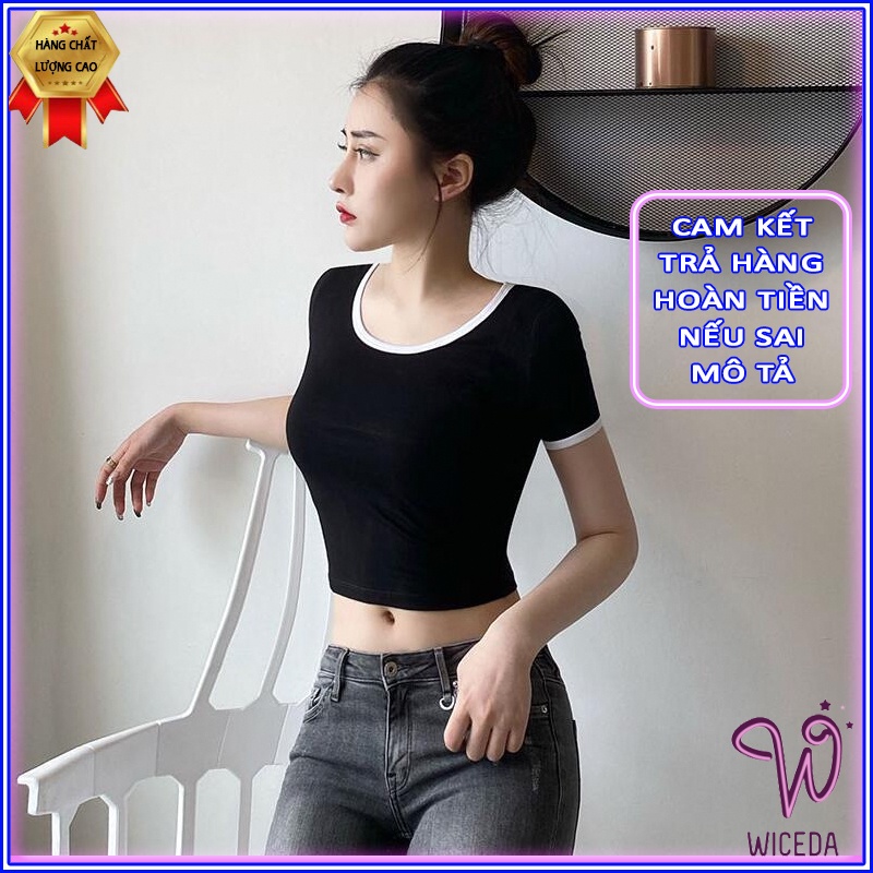 Áo croptop nữ cổ vuông,áo kiểu croptop ôm tay ngắn chất liệu thun gân mềm mịn mát 2 màu đen trắng wiceda AV201