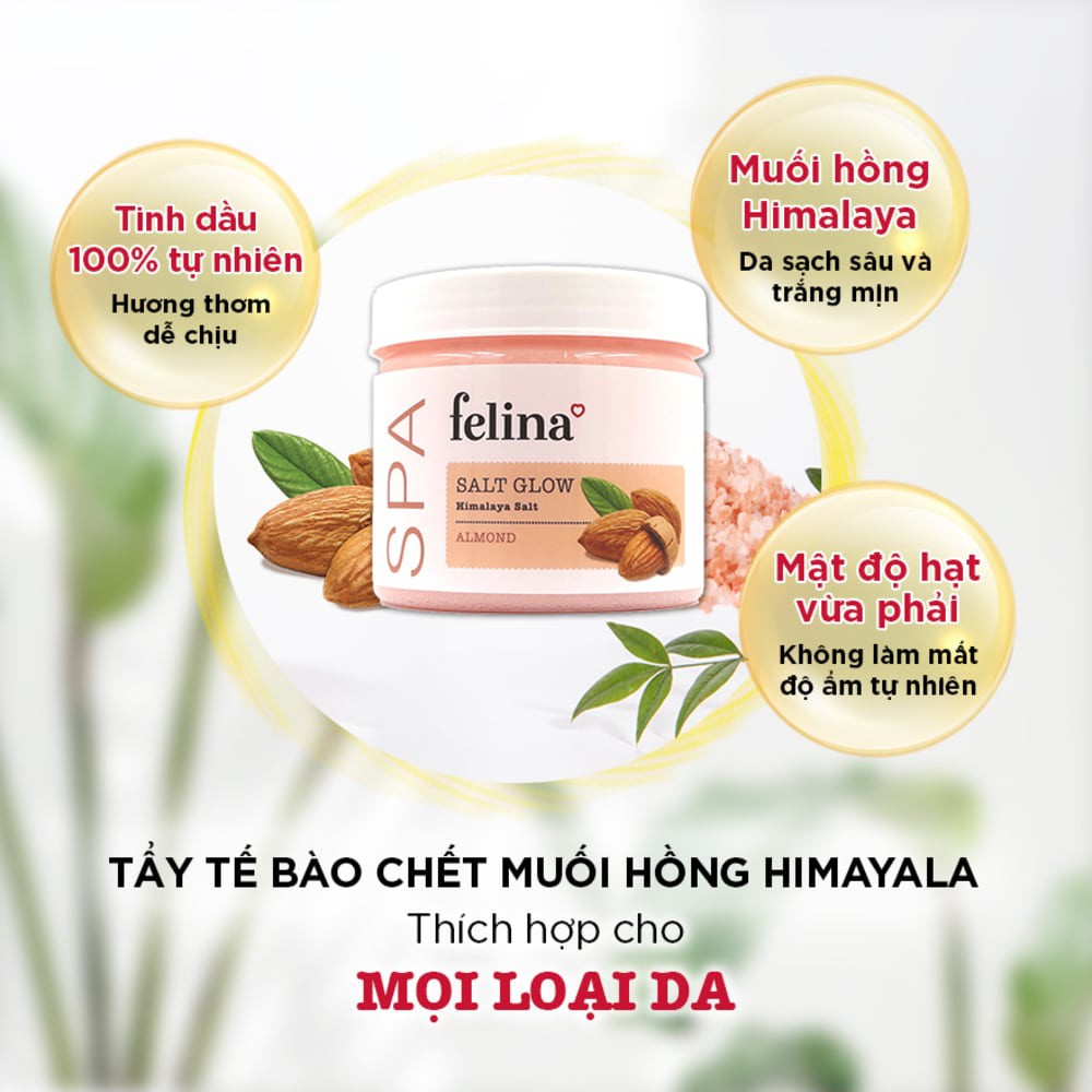 Muối Tắm Felina Salt Almond Tẩy Tế Bào Da Chiết Xuất Hạnh Nhân 500g