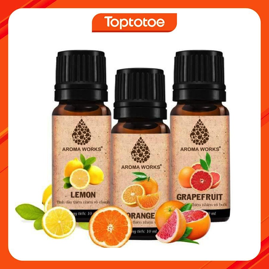 Combo 3 Tinh Dầu Nguyên Chất Aroma Works: Tinh Dầu Vỏ Cam (10ml) + Tinh Dầu Vỏ Chanh (10ml) + Tinh Dầu Vỏ Bưởi (10ml)